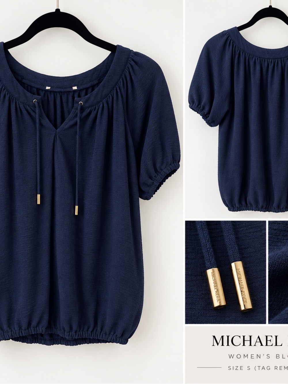 MICHAEL Michael Kors Navy Drawstring Peasant Top